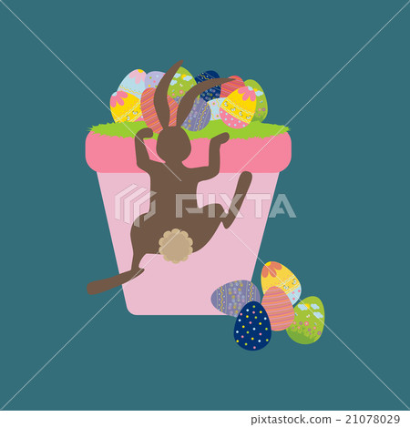 Easter Basket with eggs and rabbit - Stock Illustration [21078029] - PIXTA
