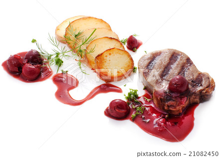 Beef Steak with brandied cherry sauce Beef Steak with brandied cherry sauce 21082450