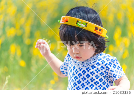 Cute Asian girl in yellow sunhemp flower field Cute Asian girl in yellow sunhemp flower field 21083326