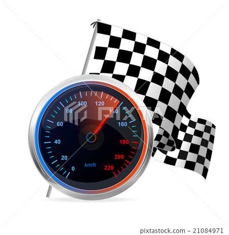 Racing Speedometer and checkered flag. Vector 21084971