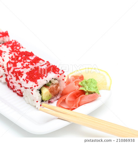 Sushi roll Alyaska on white plate Sushi roll Alyaska on white plate 21086938