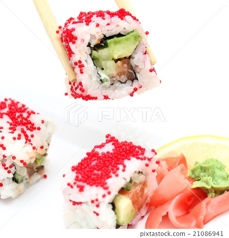 Sushi roll Alyaska on white plate Sushi roll Alyaska on white plate 21086941