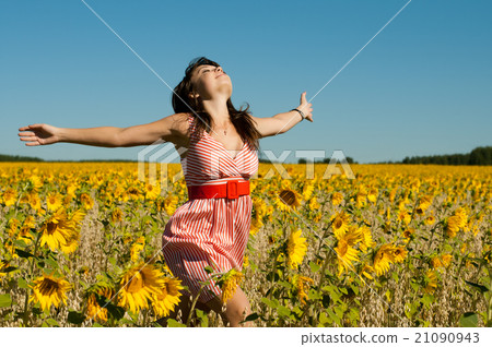 beautiful woman runs on a glade beautiful woman runs on a glade 21090943