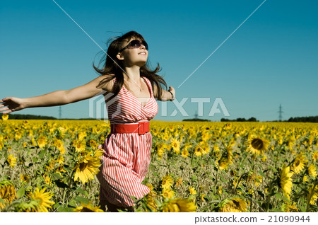 beautiful woman runs on a glade beautiful woman runs on a glade 21090944