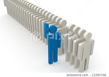 Blue man stand out of a line of queue Blue man stand out of a line of queue 21095346