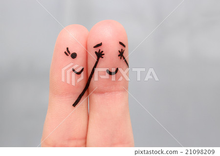 Finger art of a Happy couple. girl closed her eyes Finger art of a Happy couple. girl closed her eyes 21098209