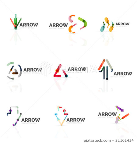 Set of linear arrow abstract logos, connected 21101434