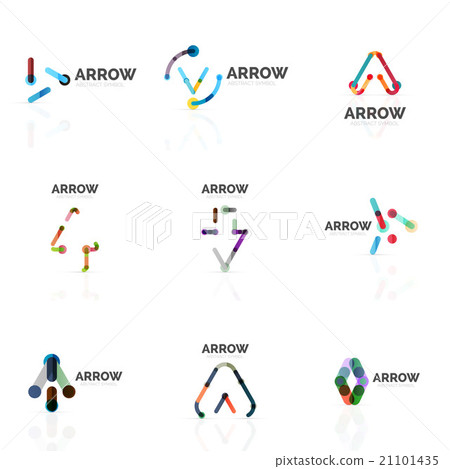 Set of linear arrow abstract logos, connected 21101435