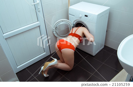 girl in underwear in bathroom 21105259