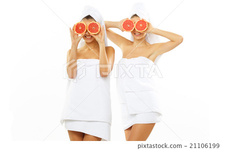 Two happy teen girl after shower Two happy teen girl after shower 21106199