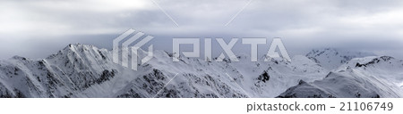 Panoramic view on high snowy mountains and storm Panoramic view on high snowy mountains and storm 21106749
