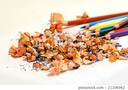 pencils and pencil shavings on white background pencils and pencil shavings on white background 21106962
