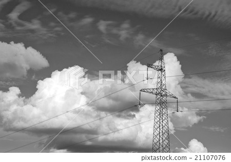 Black and white photo of electrical pylon Black and white photo of electrical pylon 21107076