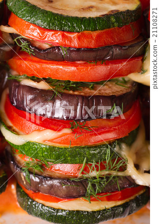 eggplant, zucchini and tomatoes baked macro eggplant, zucchini and tomatoes baked macro 21108271