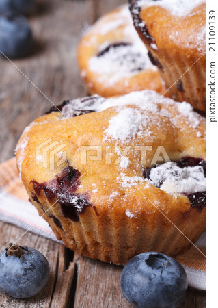 Delicious and fresh blueberry muffins macro 21109139