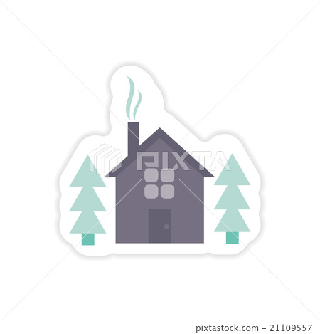 paper sticker on white background house in forest 21109557