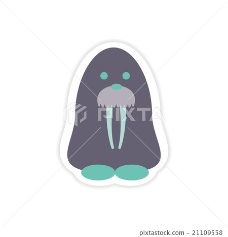 paper sticker on white background Arctic walrus 21109558