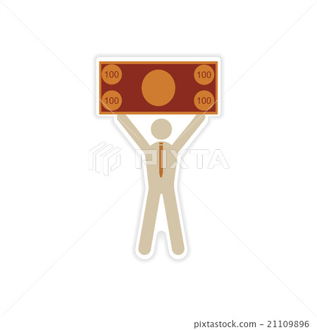 stylish sticker on paper man holding banknote - Stock Illustration ...