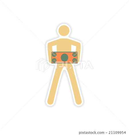 stylish sticker on paper man holding banknote - Stock Illustration ...