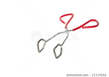 Old kitchen grill tongs isolated on white Old kitchen grill tongs isolated on white 21114202