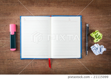 Blank open notebook with pen and marker, Business template mock Blank open notebook with pen and marker, Business template mock 21115099