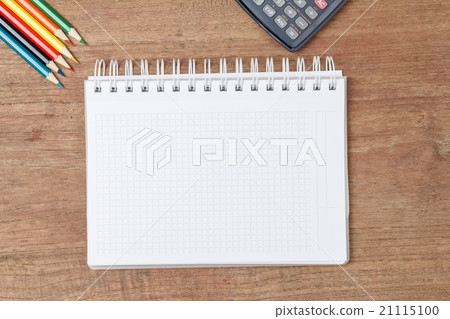 Top view of Open notebook on wooden background Top view of Open notebook on wooden background 21115100