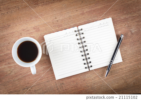 Blank open notebook with coffee cup, Business template mock up f Blank open notebook with coffee cup, Business template mock up f 21115102