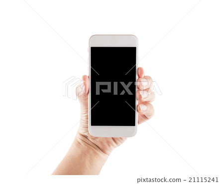Hand holding phone isolated with clipping path inside Hand holding phone isolated with clipping path inside 21115241