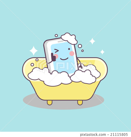 cute cartoon cellphone taking shower 21115805