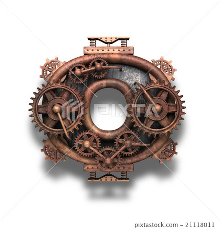 0 rusted letter with gears on white 21118011