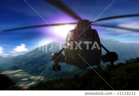 Helicopter on a rescue mission in a mountain 21118212