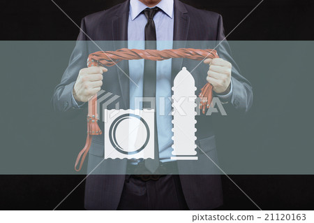 man in business suit with chained hands. handcuffs 21120163