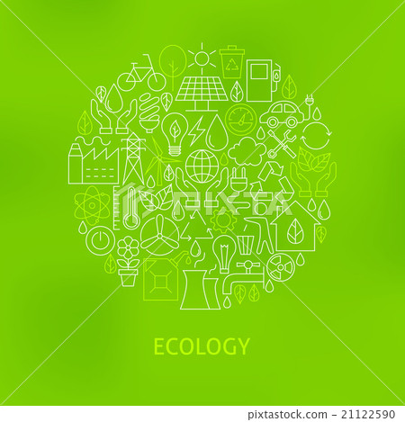 Thin Line Eco Green Power Icons Set Circle Concept - Stock Illustration ...