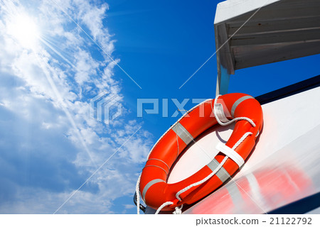 Orange Lifebuoy on a Ferry Boat Orange Lifebuoy on a Ferry Boat 21122792