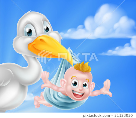 Cartoon stork holding baby 21123030