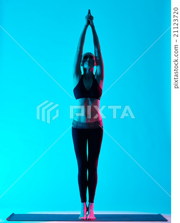 woman yoga exercices Tadasana mountain pose woman yoga exercices Tadasana mountain pose 21123720