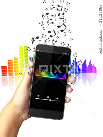 Hand holding smart phone with music notes 21123868