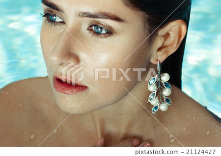 Woman in Pool Sapphire and Pearls Earrings Woman in Pool Sapphire and Pearls Earrings 21124427