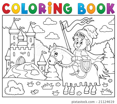 Coloring book knight on horse by castle Coloring book knight on horse by castle 21124619