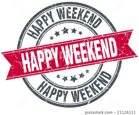 happy weekend red round vintage ribbon stamp - Stock Illustration ...