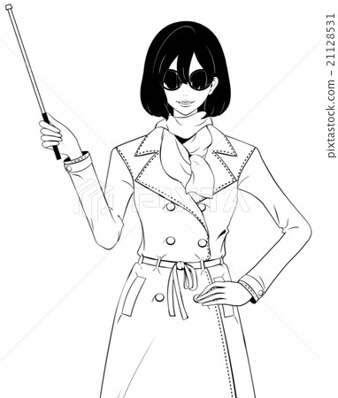 Lady with pointer / trench coat and sunglasses / smile 21128531