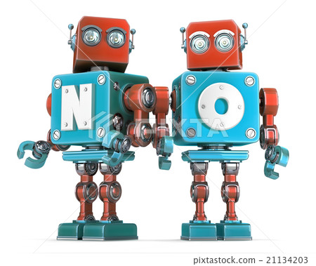 Group of Retro Robots with NO sign. Isolated Group of Retro Robots with NO sign. Isolated 21134203