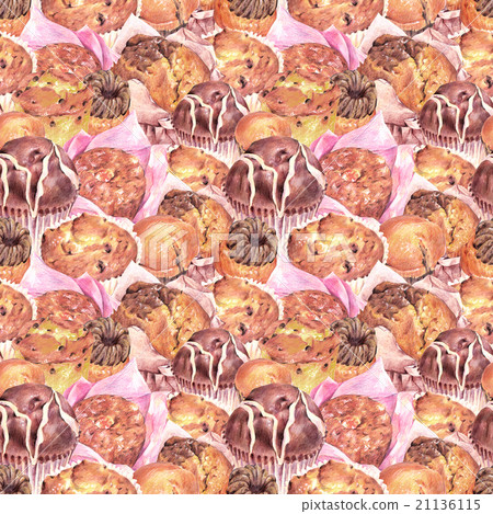 Hand drawn baking seamless background, muffins 21136115