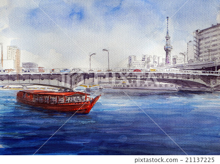 Houseboat of the Sumida River and Tokyo Sky Tree 21137225