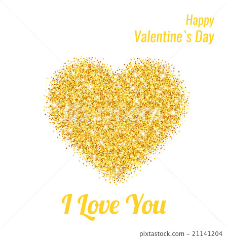 Happy Valentines Day Card Gold Glitter Heart - Stock Illustration ...