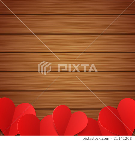 Vector wooden background with red paper hearts - Stock Illustration ...