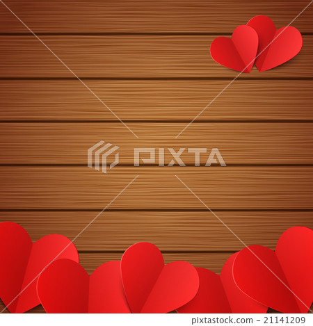 Vector wooden background with red paper hearts - Stock Illustration ...