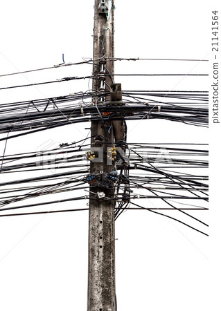 chaotic wires on electricity post 21141564