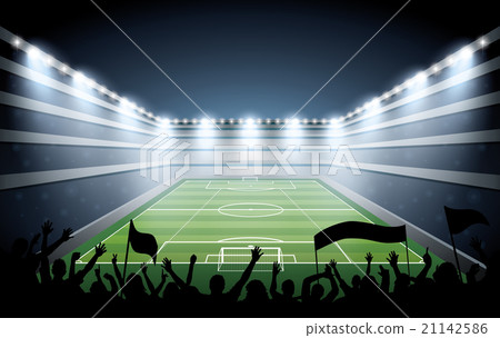 Excited crowd of people at a soccer stadium. 21142586