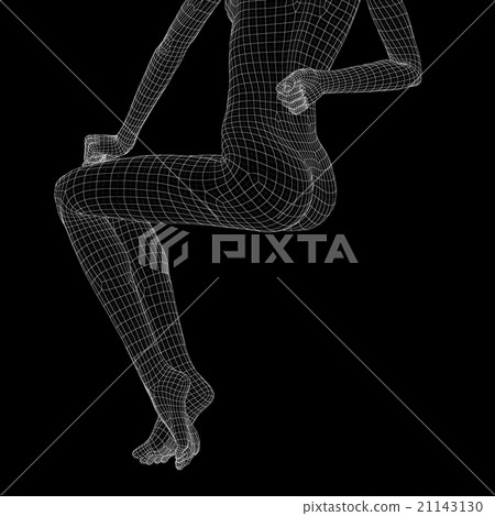 Women's body back pain wireframe perming3DCG illustration material material 21143130